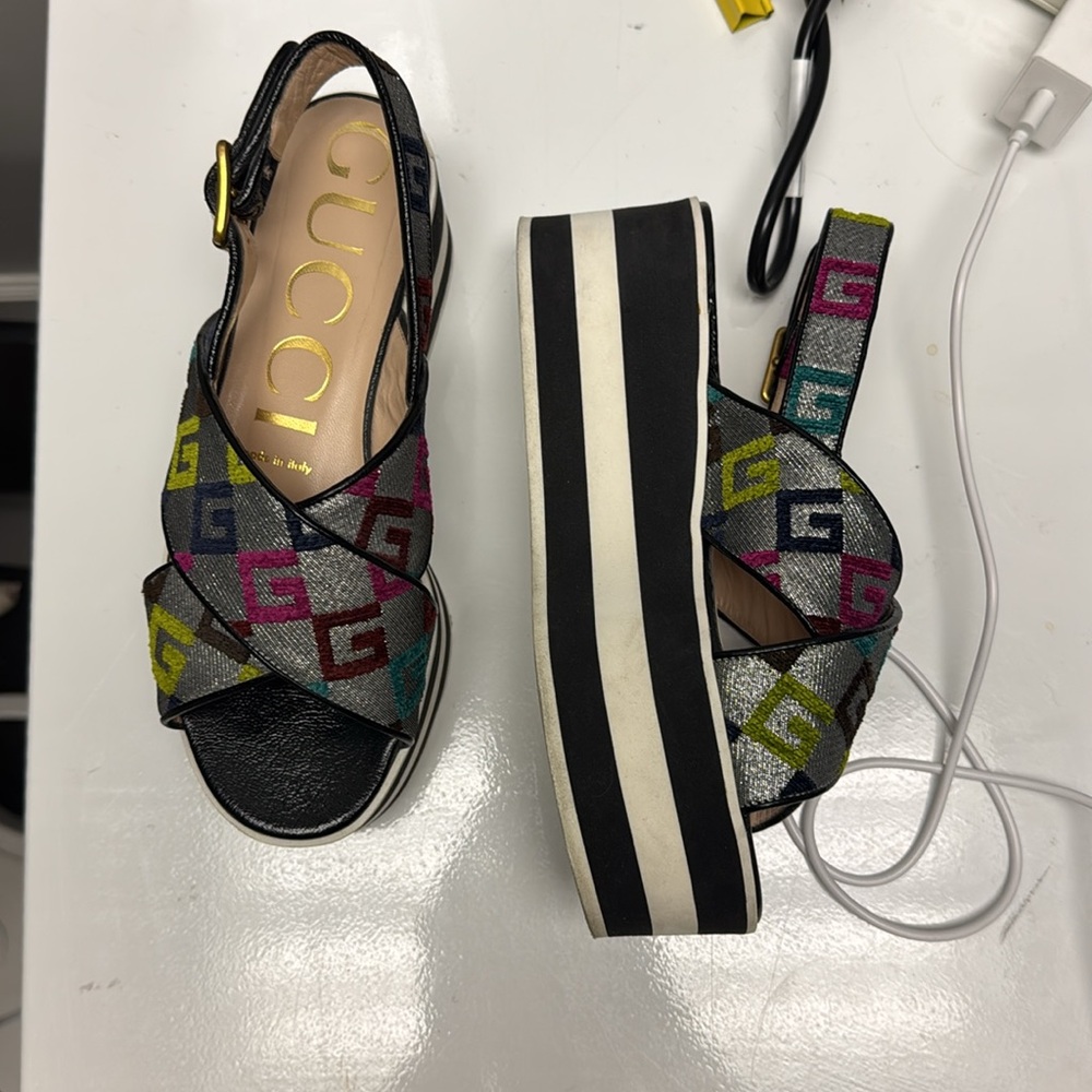 Gucci GG lurex flat form skipper sandal logo size 35.5 - Picture 2 of 5
